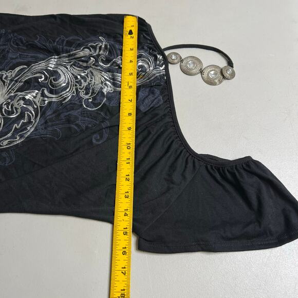 Annabelle One Shoulder Black Top Beaded Strap Metallic Floral Print Women Small - Picture 6 of 10